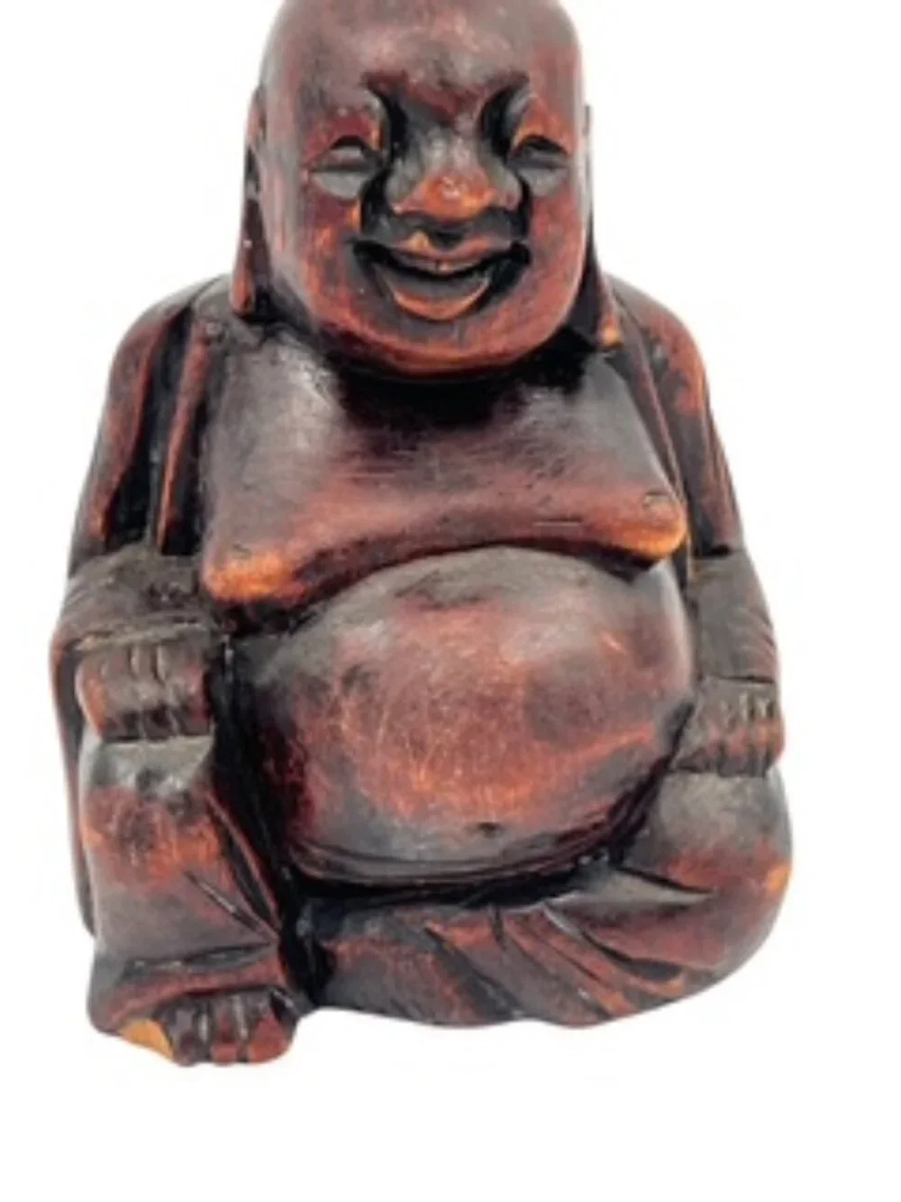 Vintage Laughing Buddha Statue Solid Wood 4” tall Hand carved